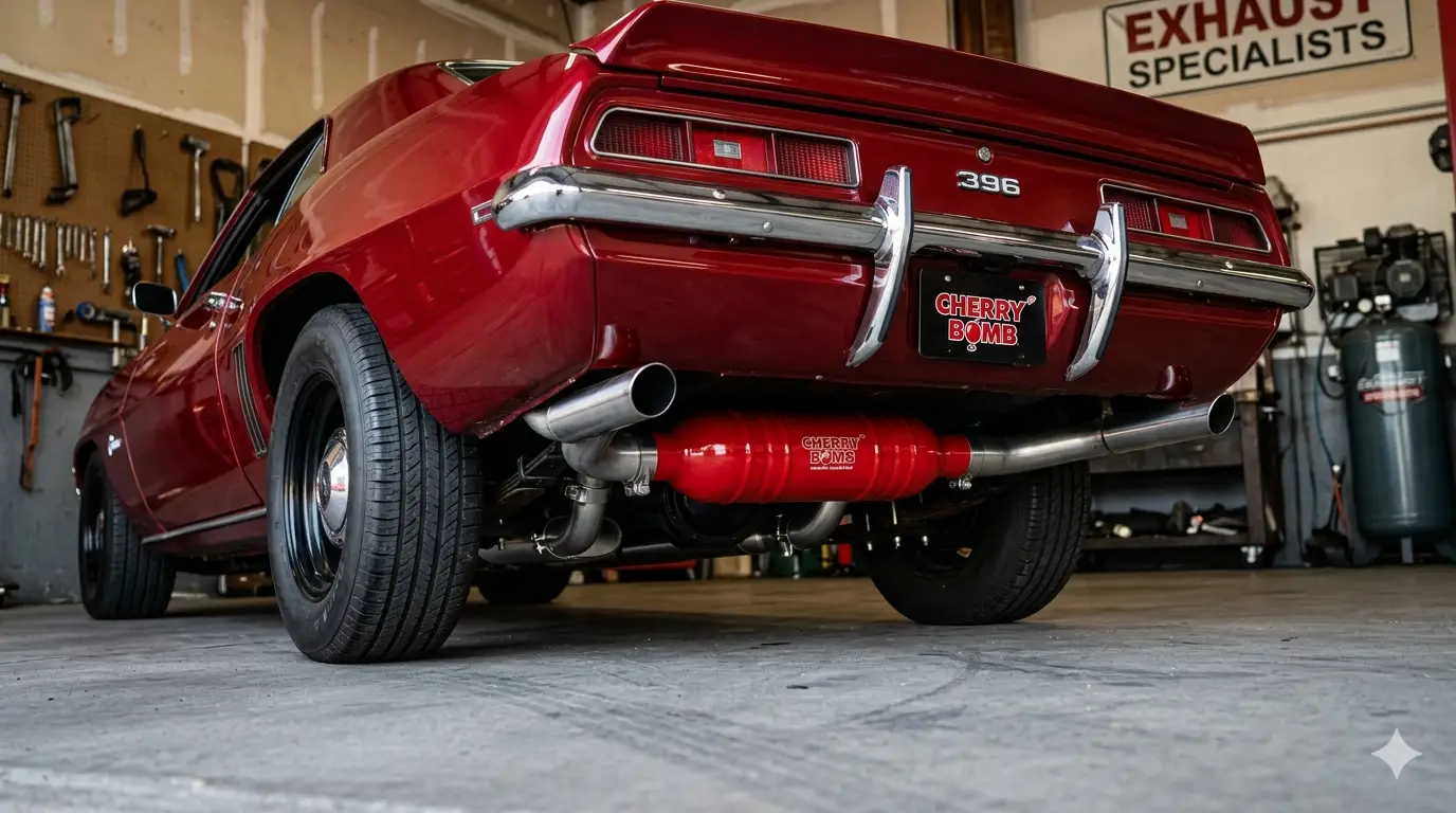 Car Cherry Bomb muffler installed on a performance vehicle