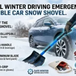 Compact car snow shovel removing snow around a vehicle