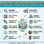 Common crankcase ventilation symptoms including oil leaks and blue exhaust smoke