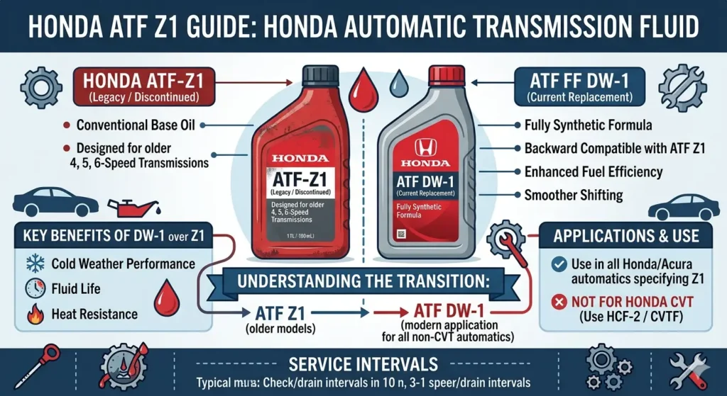 Honda ATF Z1 automatic transmission fluid bottle for Honda vehicles