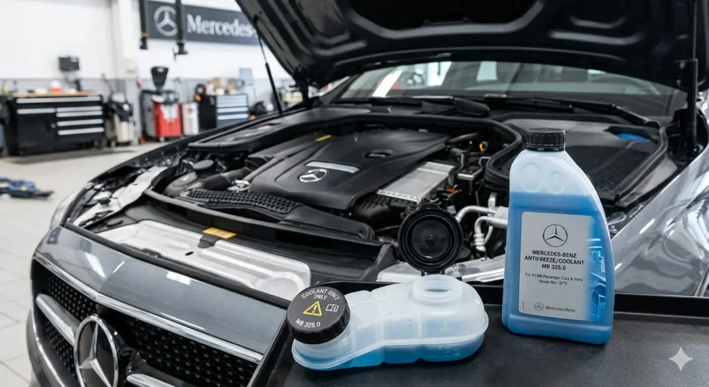 Anti freeze for Mercedes coolant being added to a Mercedes-Benz cooling system