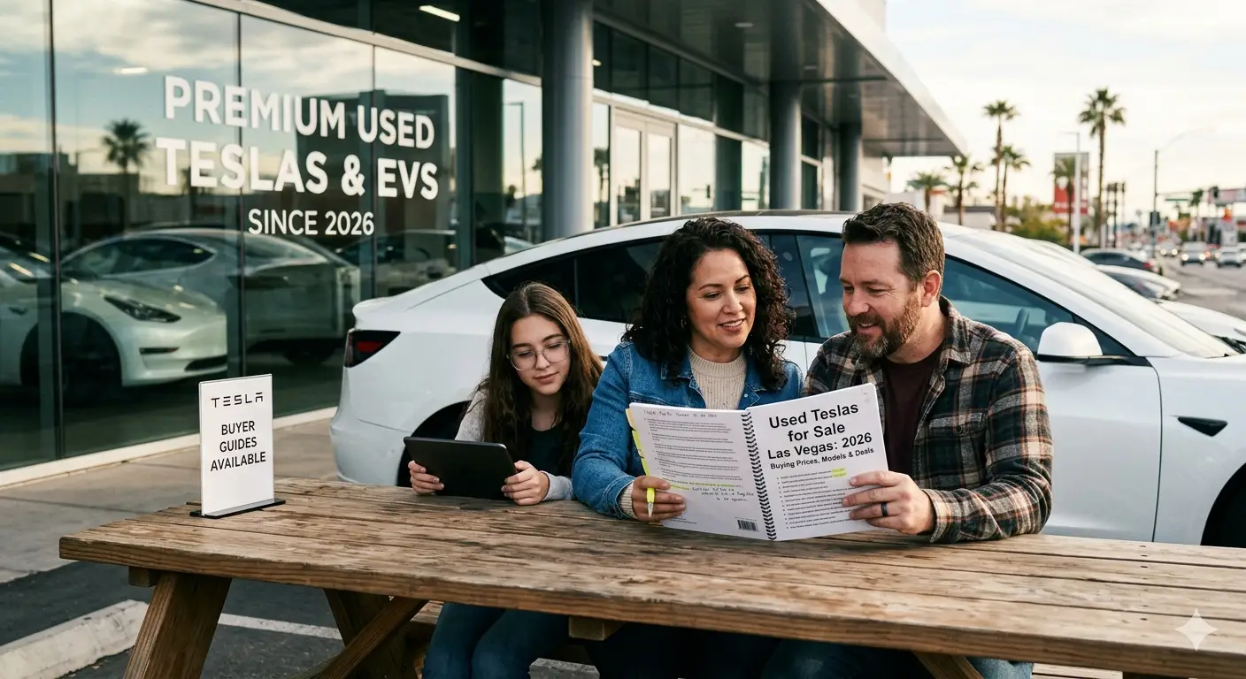 Used Teslas for sale Las Vegas including Tesla Model 3 and Model Y at dealership lot