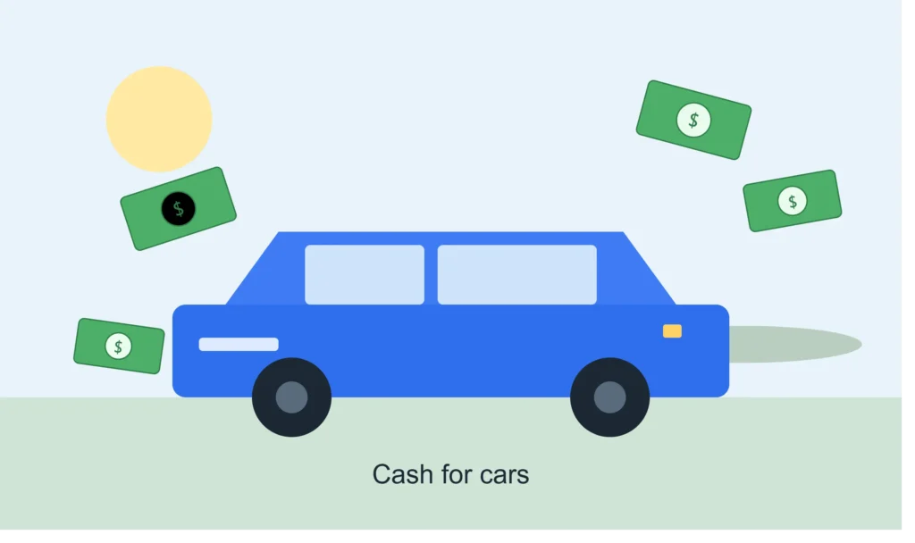 Cash for cars pickup truck towing an old sedan away