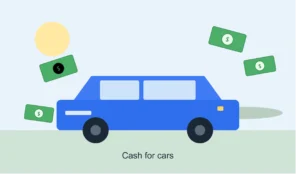 Cash for cars pickup truck towing an old sedan away