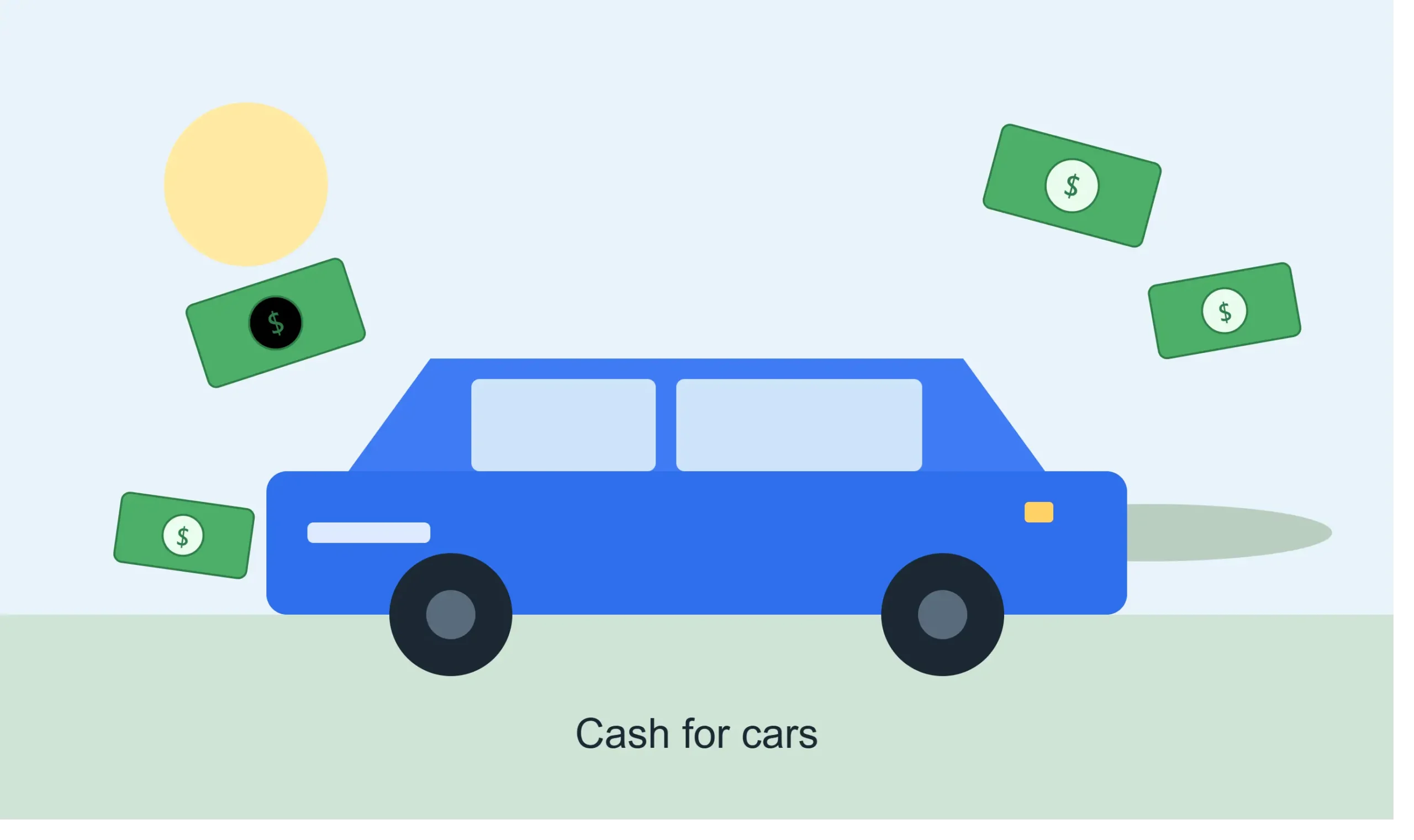 Cash for cars pickup truck towing an old sedan away